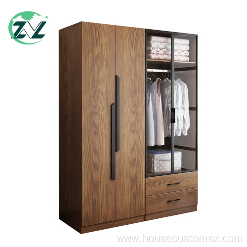 Nordic Wooden Armoire Glass Door Wardrobe